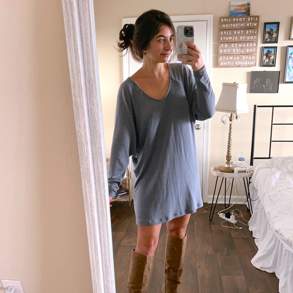 (VICI) soft blue grey long sleeve comfy dolman sleeve sweater knit mini dress - Picture 4 of 9